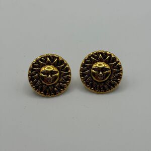 Vintage gold tone celestial sun face stud earrings
